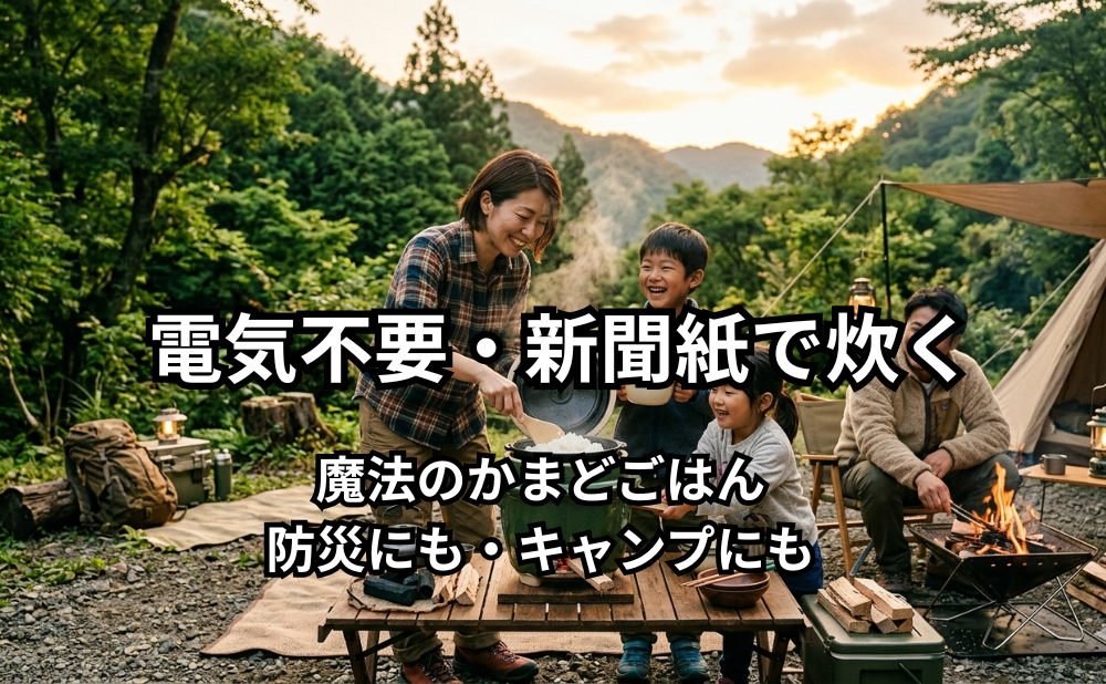 電気不要・新聞紙で炊く アイキャッチ